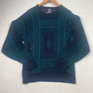 Men’s Vintage Polo Club Manhattan Cosby Sweater LARGE Geometric USA Made Warm